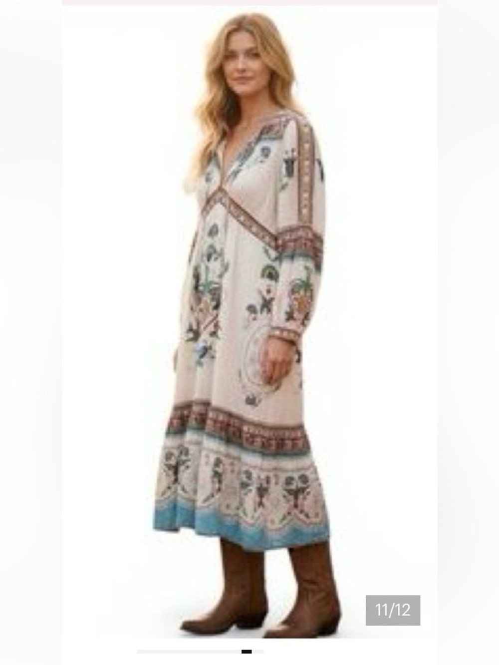 Farm Rio Floral Cotton Maxi Dress in Cream & Blue Size XS Like New